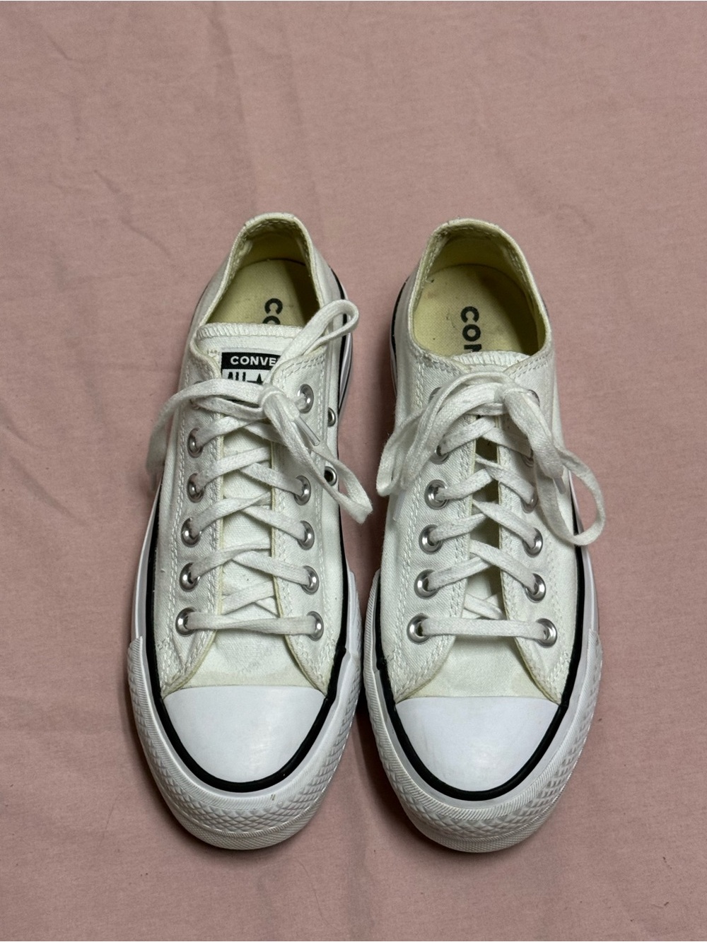 Converse White Low-Top Platform Canvas Sneakers with Black Stripe